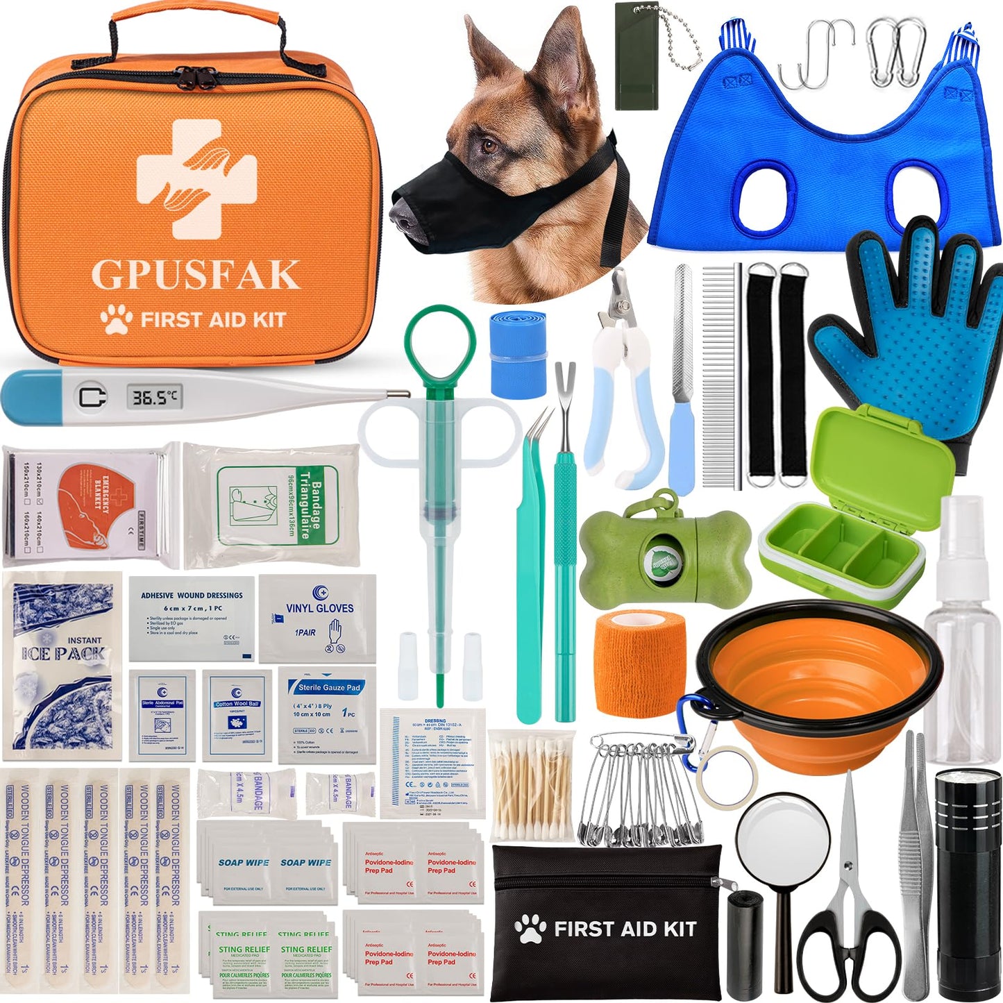 Dog First Aid Kit - Pet First Aid Kit for Dogs Pet Emergency Kit with Grooming Hammock Harness Nail Clipper First Aid Supplies for Home Camping