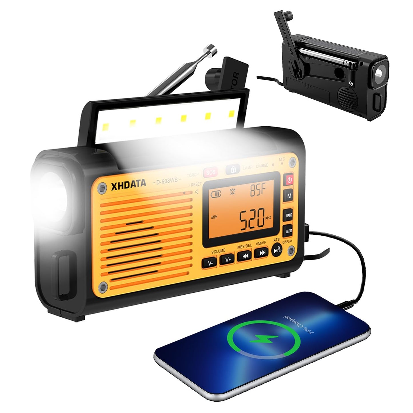 Emergency Radio Hand Crank Weather Radio FM/AM/SW/NOAA Alert Portable Radio with Phone Charger Bluetooth MP3 USB/Solar/Hand Crank Charging Flashlight Reading Lamp and SOS Alarm