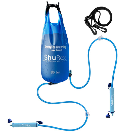 Gravity Fed Water Filtration System with Adjustable Tree Strap Large Gravity Bag with Filter Straw Water Purifier Survival for Travel Backpacking and Emergency Preparedness (12L)