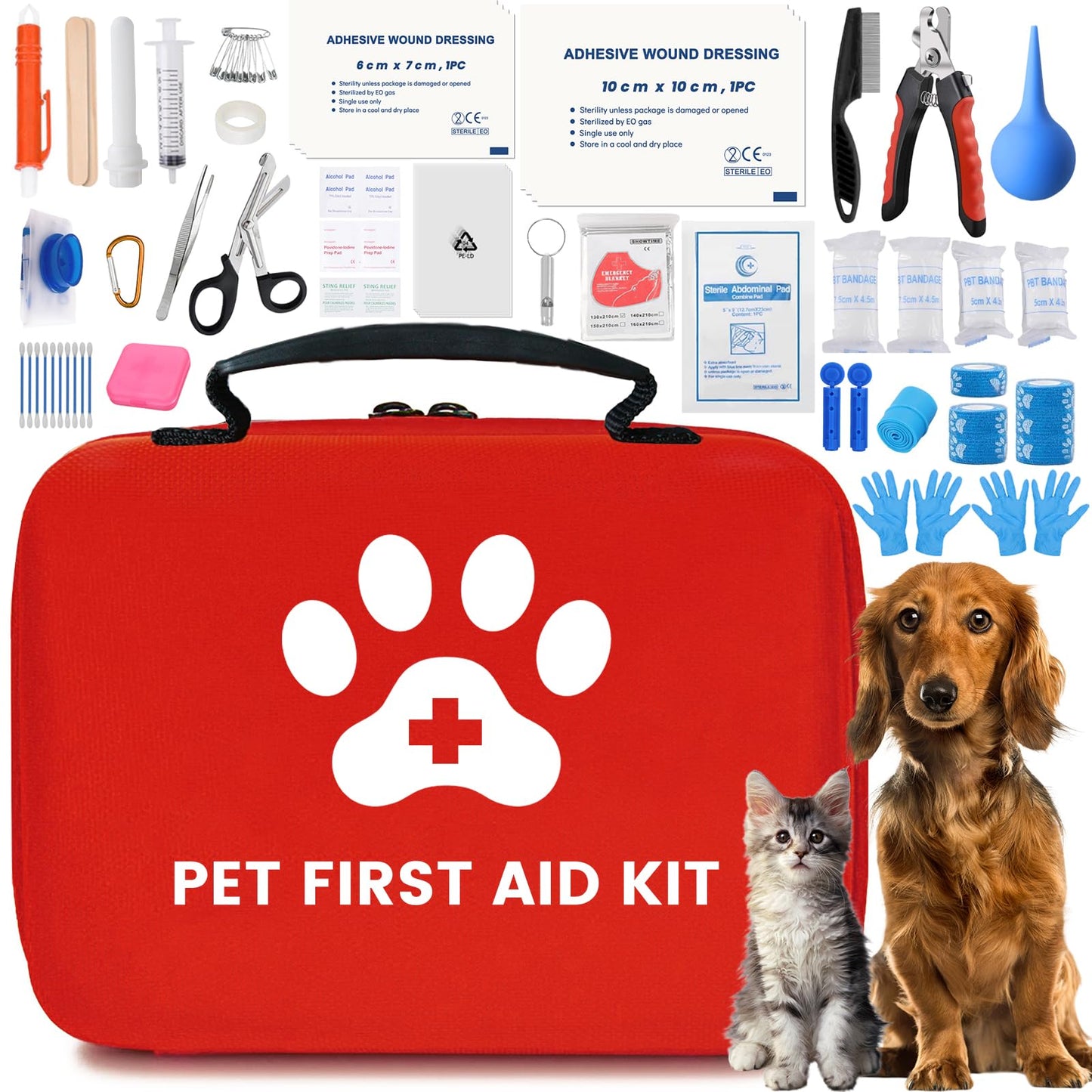 First Aid Kit Pet First Aid Kit for Dogs and Cats Home Office Travel Car First Aid Kit Emergency Kit Dog Travel Kit for Hiking Dog Medical kit Emergency Survival Kit Red